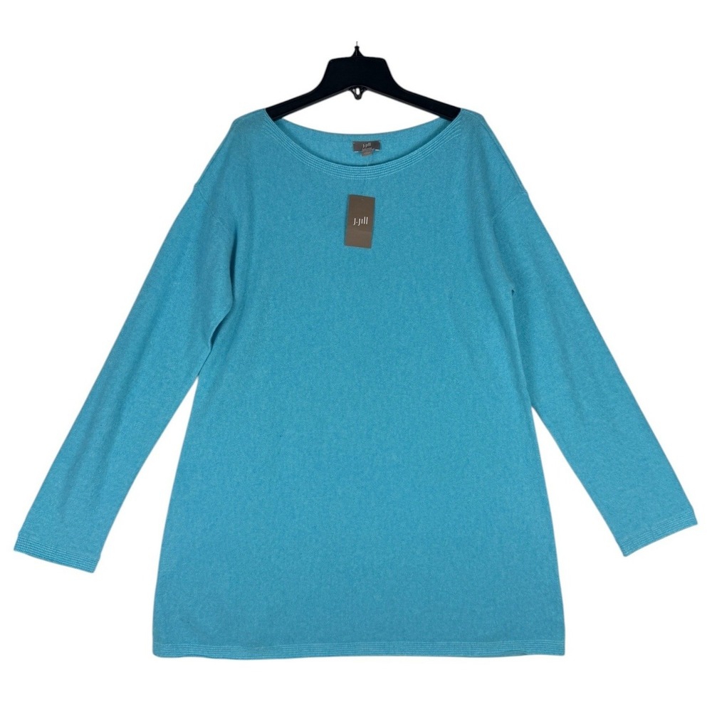 J.Jill Cashmere Tunic Sweater Medium Crystal Blue Boat Neck Long Sleeve (Stain)